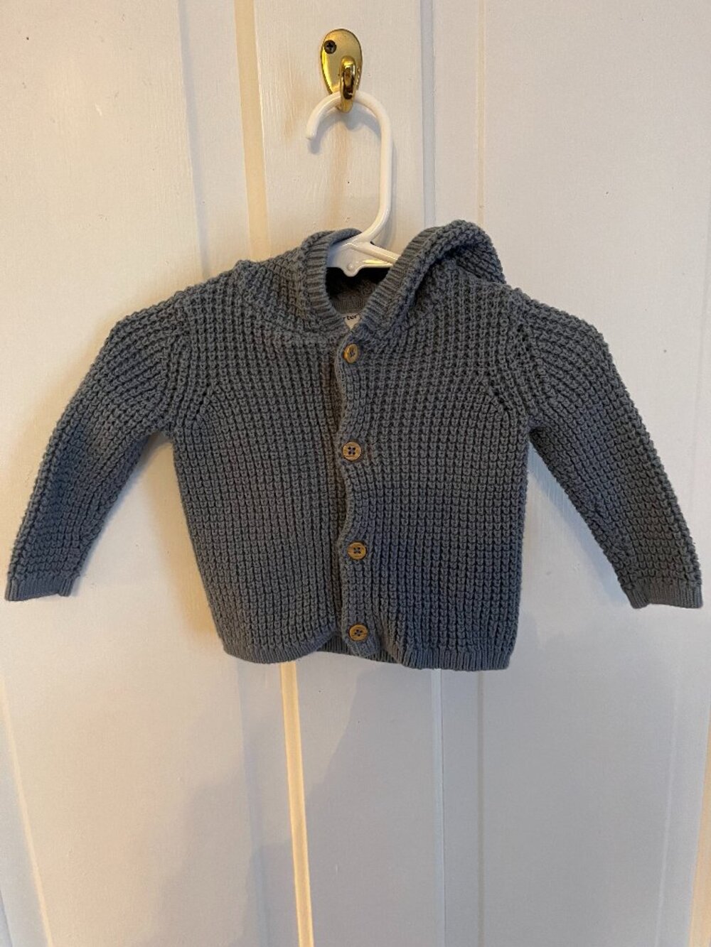Carter's Infant Waffle Knit blue/grey Buttonup hooded sweater Size 3mos